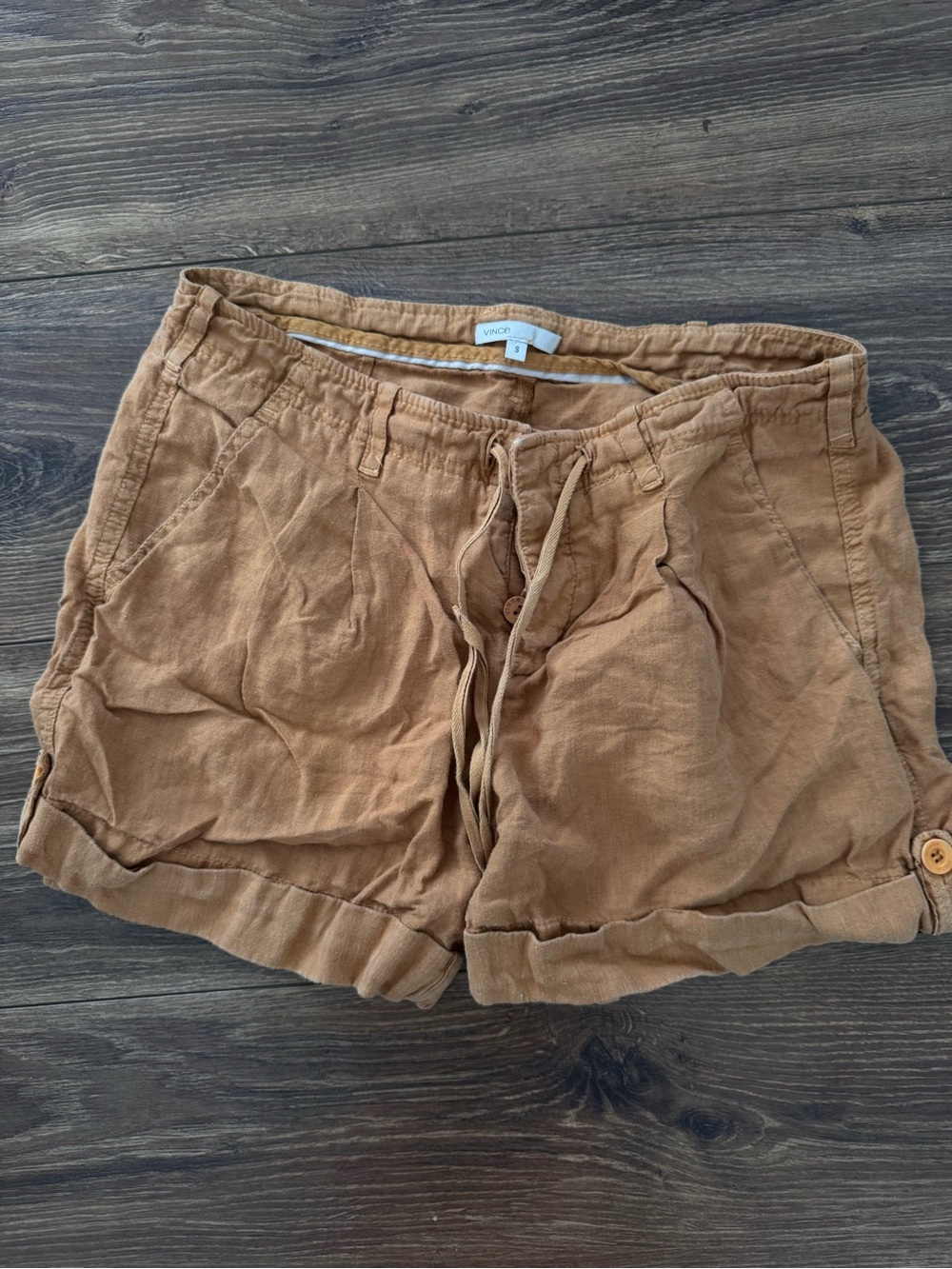 VINCE Linen-Blend Drawstring Women's Shorts in Camel